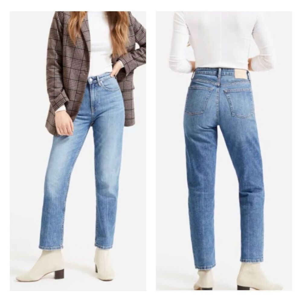 EVERLANE The Super Straight Jean Medium Blue Wash, Sz 25R